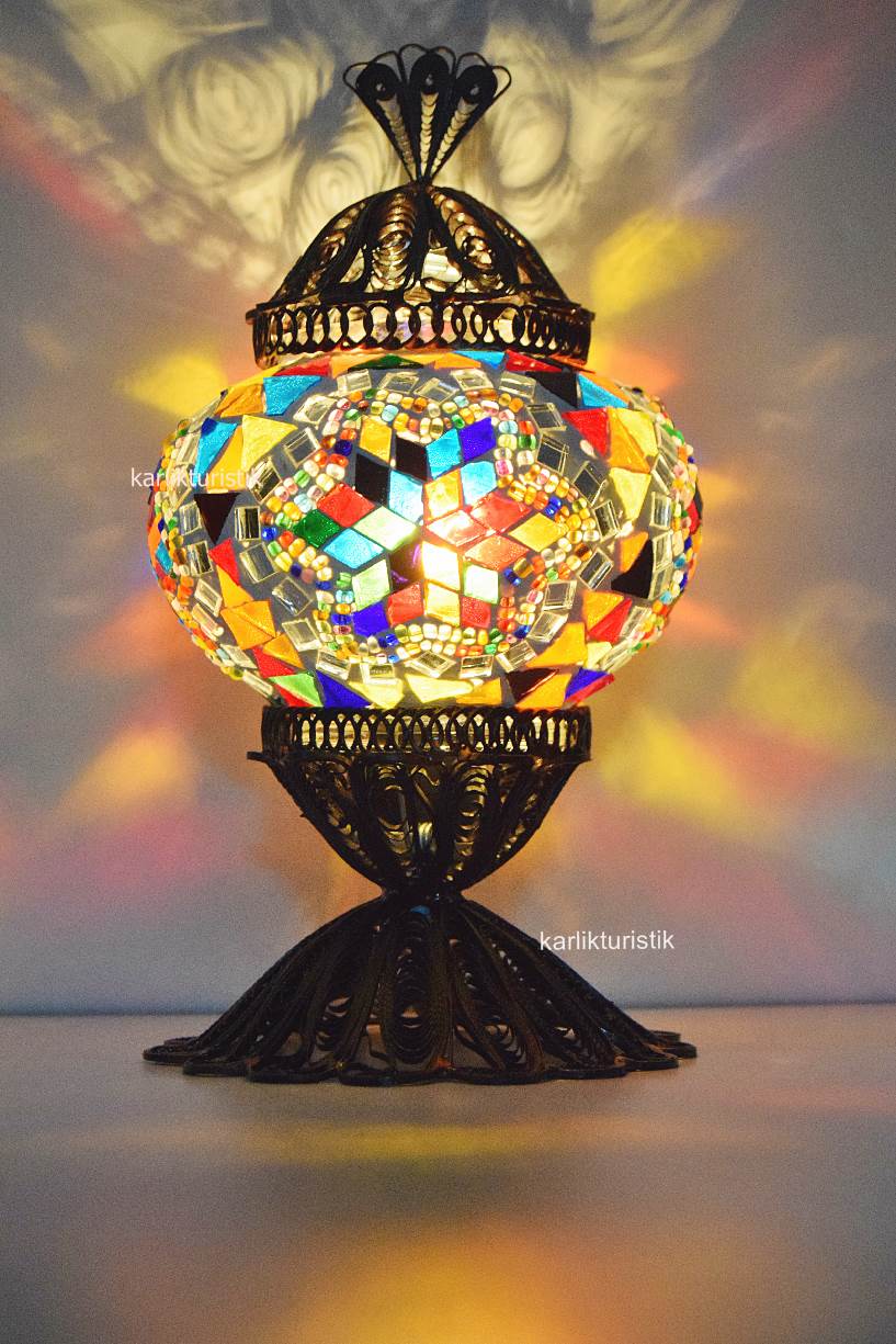 Mozaik Lamba,Bakır Telkari Masa Üstü Aydınlatma No2 4
