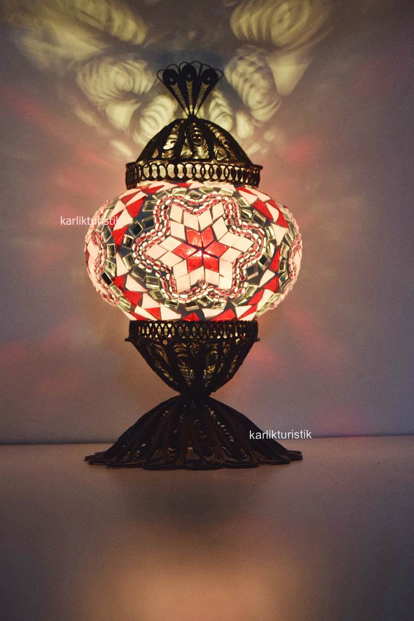 Mozaik Lamba,Bakır Telkari Masa Üstü Aydınlatma No2 7