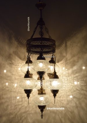 Geleneksel Avize,Türk El Yapımı Türk Lambası  Çatlak Camlı,Ev aydınlatmaları,Dekor Lambalar,Türk Avize 6+1 I-S-C-5307