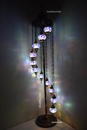 Türk Lambası 11 Camlı Ayaklı Mozaik Desen,Osmanlı Tarzı Lambader El Yapımı Cam,Otantik  Lamba, Lambader,El Yapımı Abajur I-S-F 5529