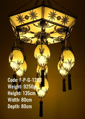 Plafonyer Plexi Glass Osmanlı Altıgen 7 li Telkari Kavun Avize - F-P-G-1203