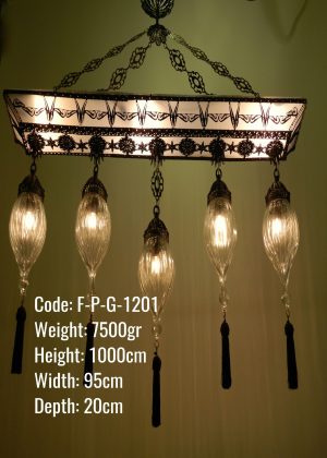 Plafonyer Plexi Glass Osmanlı Dikdörtgen 5 li Telkari Çekme Avize - F-P-G-1201