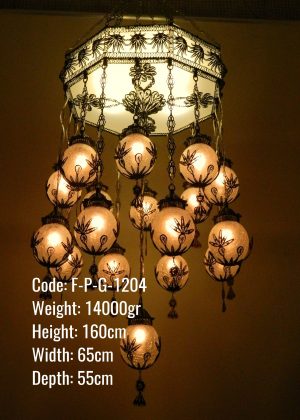 Plafonyer Plexi Glass Osmanlı Sekizgen 17 li Telkari Top Avize - F-P-G-1204