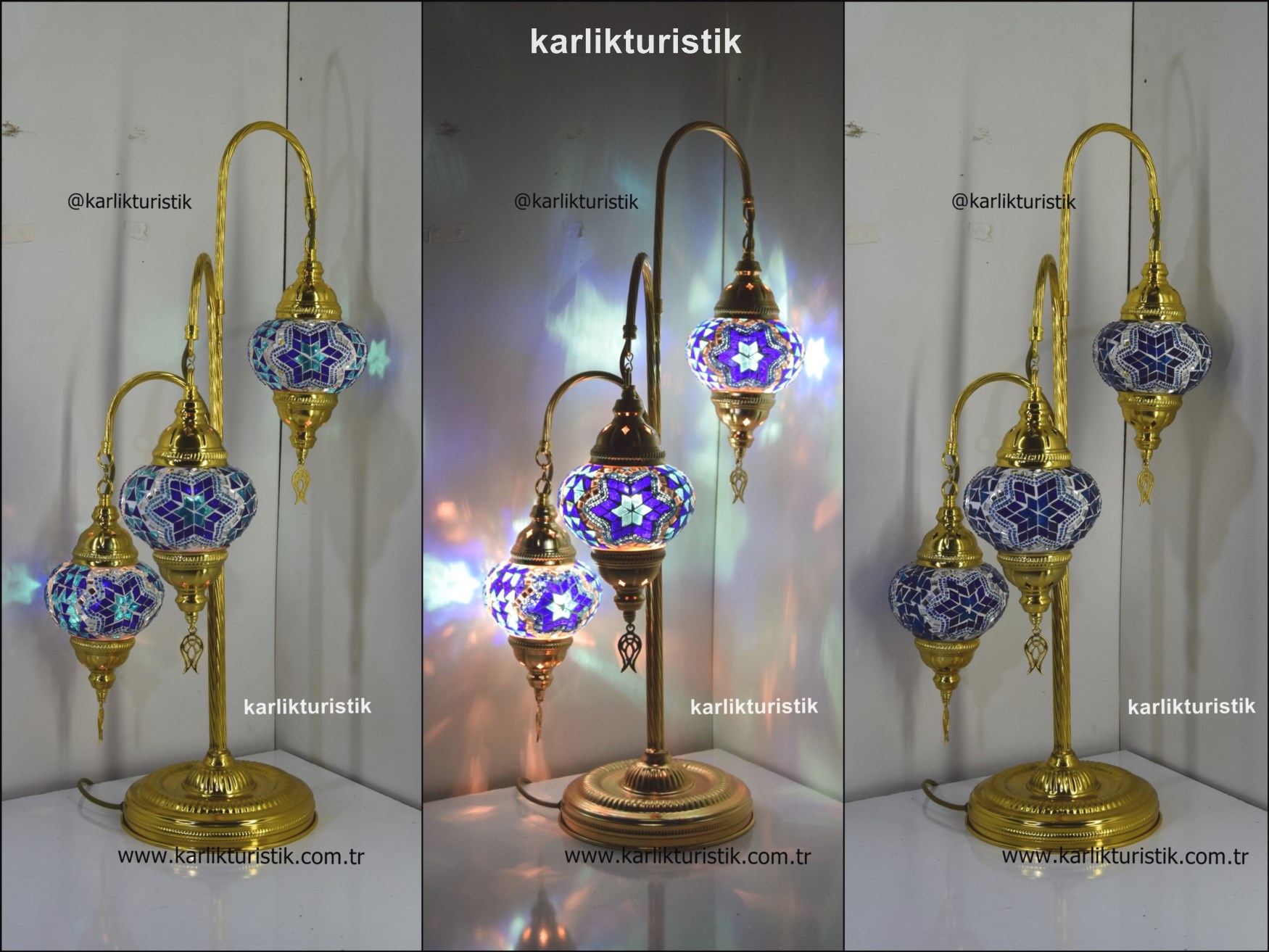 Mozaik Lambader 3 LÜ Altın rengi Türk lambası10