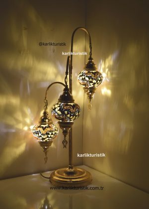 Mozaik Lamba Dekoratif Gece Lambası Mozaik Lambader 3Lü oltalı Altın Kaplama