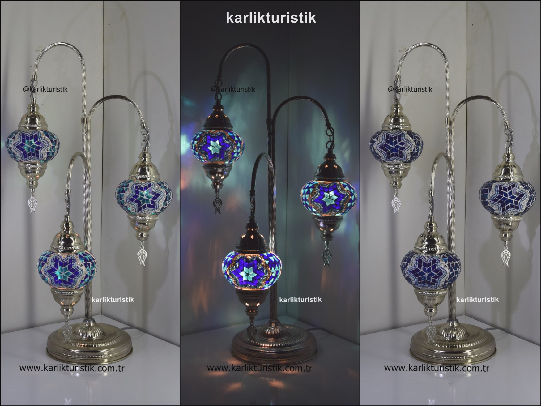 Mozaik Lambader 3 LÜ Gümüş rengi Türk lambası12