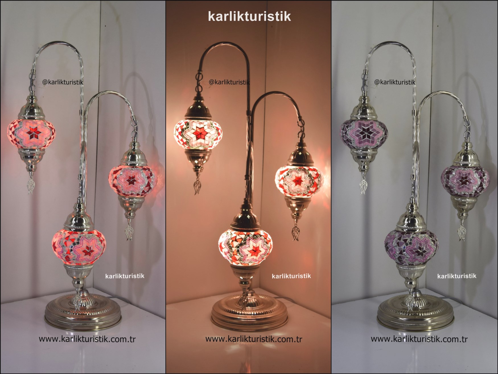 Mozaik Lambader 3 LÜ Gümüş rengi Türk lambası18