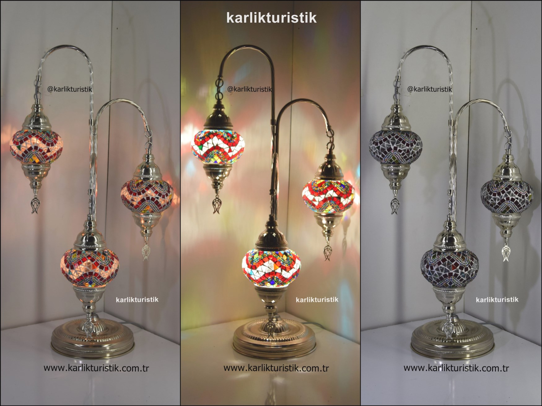 Mozaik Lambader 3 LÜ Gümüş rengi Türk lambası20
