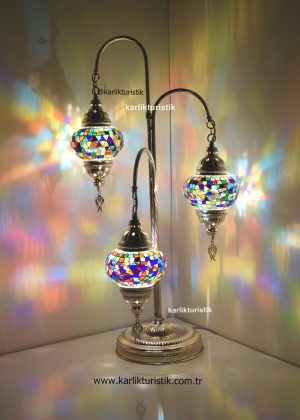 Mozaik Lamba Dekoratif Gece Lambası Mozaik Lambader 3Lü oltalı Gümüş Kaplama