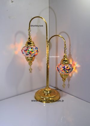 Mozaik masa lambası Çift Cam Altın Kaplama, Türk Abajur, Tiffany Lamba, Ayaklı Lamba El Yapımı Zemin Lambası Altın Renk