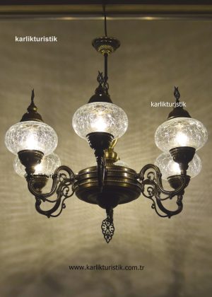 Geleneksel, türk ve osmanlı tavan aydınlatması lobi avizesi, Oturma Odası Sarkıt Lambası, Otel Avizesi, 6 Kollu şefaf çatlak camlı lamba