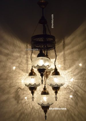 geleneksel Avize,El Yapımı Türk Lambası 5 şefaf kırık desen  Cam,Ev ışıkları,Dekor Lambalar I-S-C-5303 lazerli