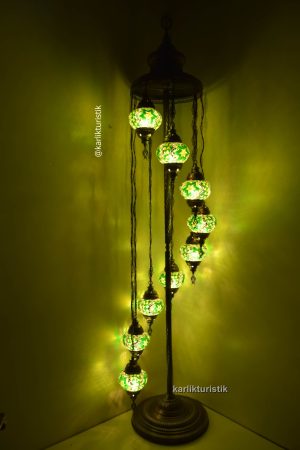 Türk Lambası Mozaik Lambader Çoklu Elişi Sarkıt Camlı, Mozaik Ayaklı Lambader, Dekoratif Köşe Lambası I-S-F-5526
