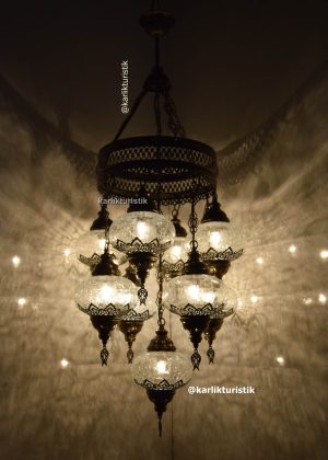 Geleneksel Avize,Türkiye'den El Yapımı Türk Lambası 9 Kırık Cam,Ev aydınlatmaları,Dekor Lambalar,Türkçe Avize 8+1 I-S-C-5311 lazerli