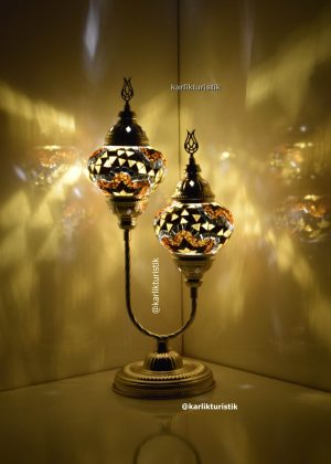 Hediyelik Eşya ,Mozaik Masa üstü Lamba ikili U abajur  gümüş kaplama