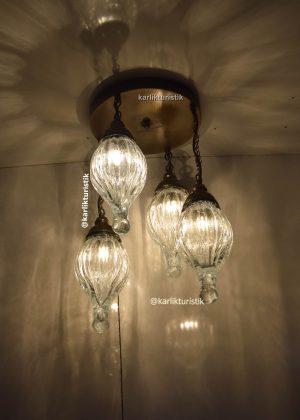 Avize Lamba Tavan Armatürü 4 Üfleme Damla Camlı Dekoratif tarz Ev-Otel Avizesi, türk yapımı otantik aydınlatma