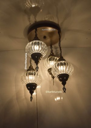 Avize Lamba Tavan Armatürü 4 Pyreks camlı  lazerli Dekoratif tarz Ev-Otel Avizesi, türk yapımı otantik aydınlatma