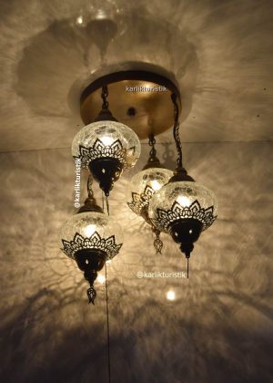 Avize Lamba Tavan Armatürü 4 osmanlı şefaf çatlak camlı  lazerli Dekoratif tarz Ev-Otel Avizesi, türk yapımı otantik aydınlatma