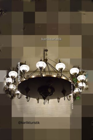 büyük avizeler kısa model 16 kollu geniş Dekoratif Otel Avizeleri Osmanlı kırık camlı Ahşap Ev Avizeleri