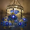 Ev Sarkıt Lambaları  Otel Avize Aydınlatma 8 mozaik cam Türk ışığı Bakır Telkari sanatı Gümüş Kaplama Mavi Camlı Avize