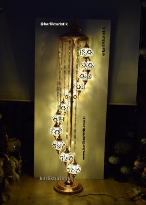 Türk 11  Camlı  Mozaik Lambader: Rose Gold Kaplama, El Yapımı Osmanlı Tarzı Köşe Lambası