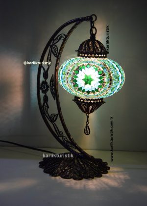 El Yapımı Hilal Masa Lambası – Otantik Türk Mozaik Sanatı 16 cm mozaik camlı telkari