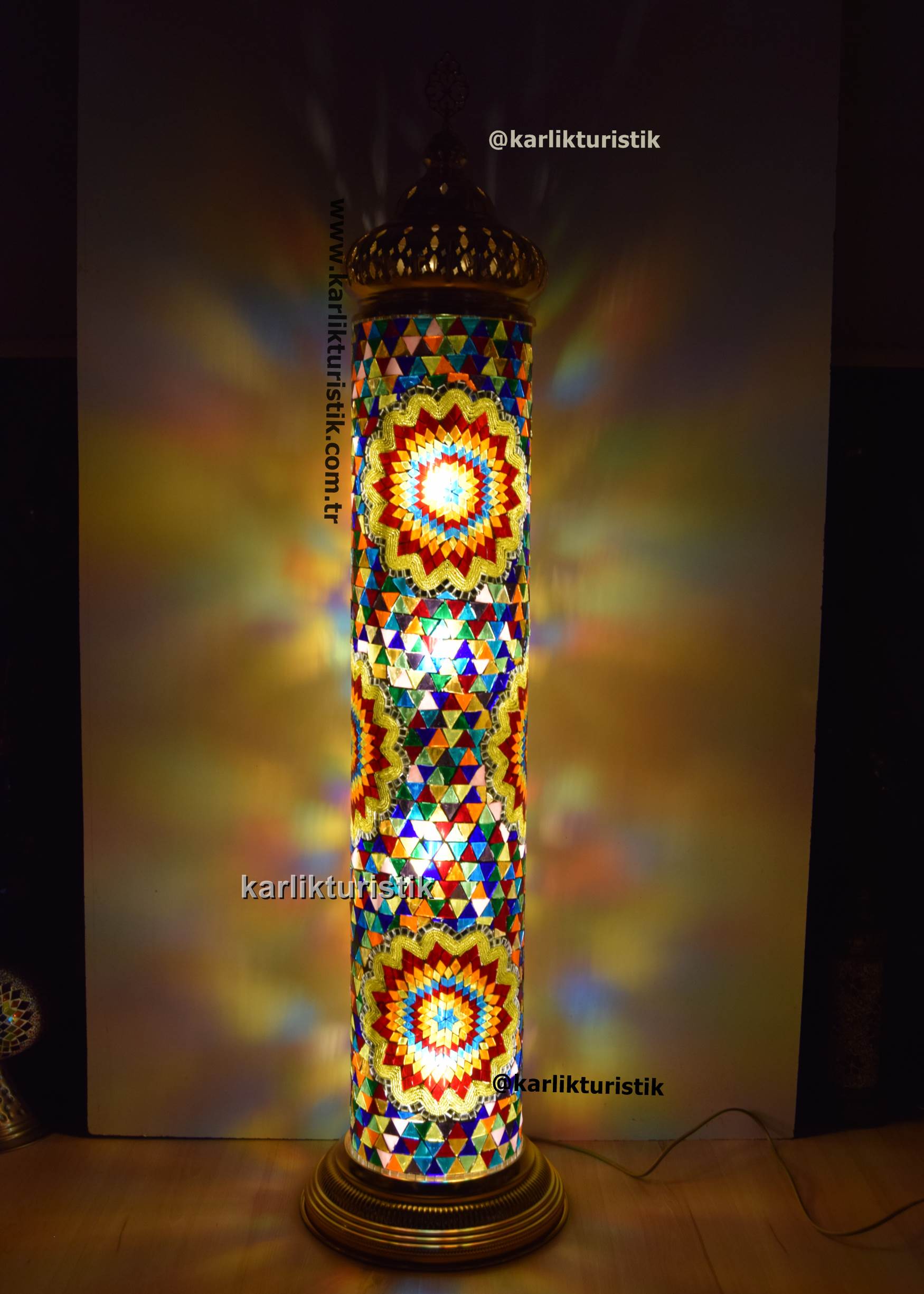 Mozaik silindir lamba, mozaik zemin lambası, mozaik ayaklı lamba, mozaik Köşe Lambası abajur, XXLARGE Altın Kaplama